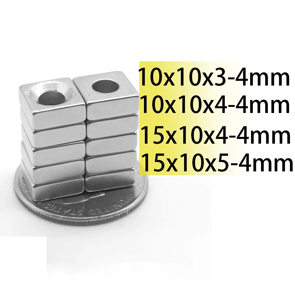 N35 10x10x3-4 10x10x4-4 15x10x4-4 15x10x5-4 Powerful Block Magnets Strip Bar Single Holes 4mm Magnet  Neodymium Magnet 10*10*3