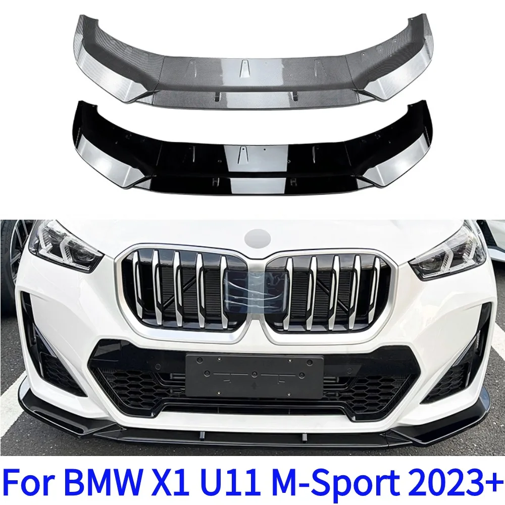 

For BMW X1 U11 M-Sport 2023+ Carbon Fiber Glossy Black Front Bumper Splitter Lip Spoiler Body Kit Refit