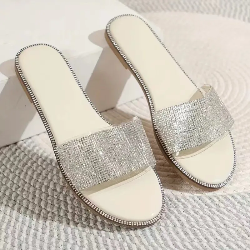 Women Glitter Slippers Summer 2024 New Sandals Fashion Flip Flops Beach Diamond Flat Women Shoes Outdoor Sandals Slides Women