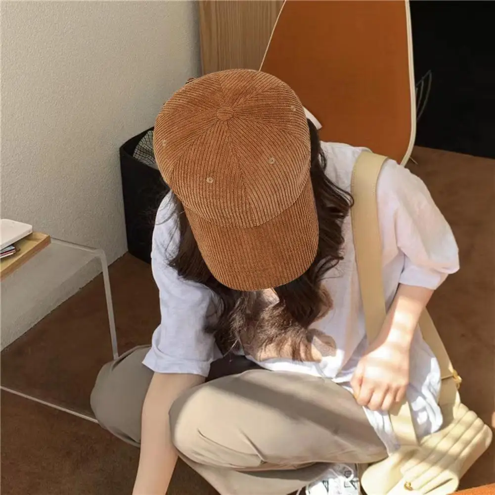 Solid Color Corduroy Hat Sun Protection Hat Stylish Corduroy Baseball Hat with Brim Adjustable Circumference for Hiking