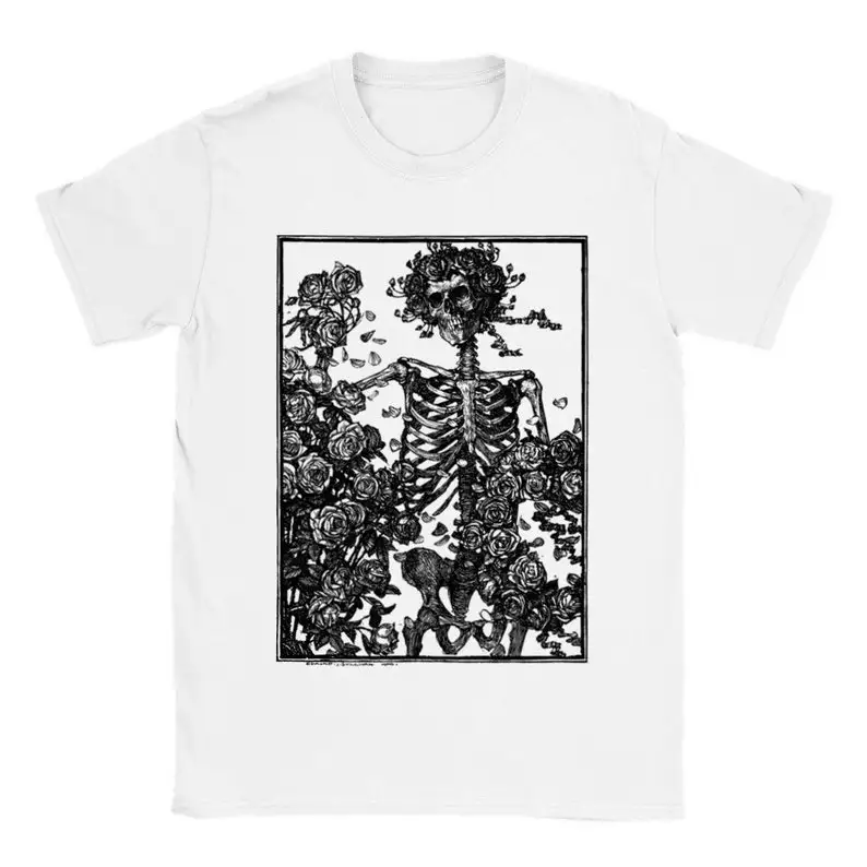 Gothic Skull & Roses T-Shirt Grateful Skeleton Tee cotton Vintage round neck Hip Hop Men Women Streetwear Tees Short Sleeve