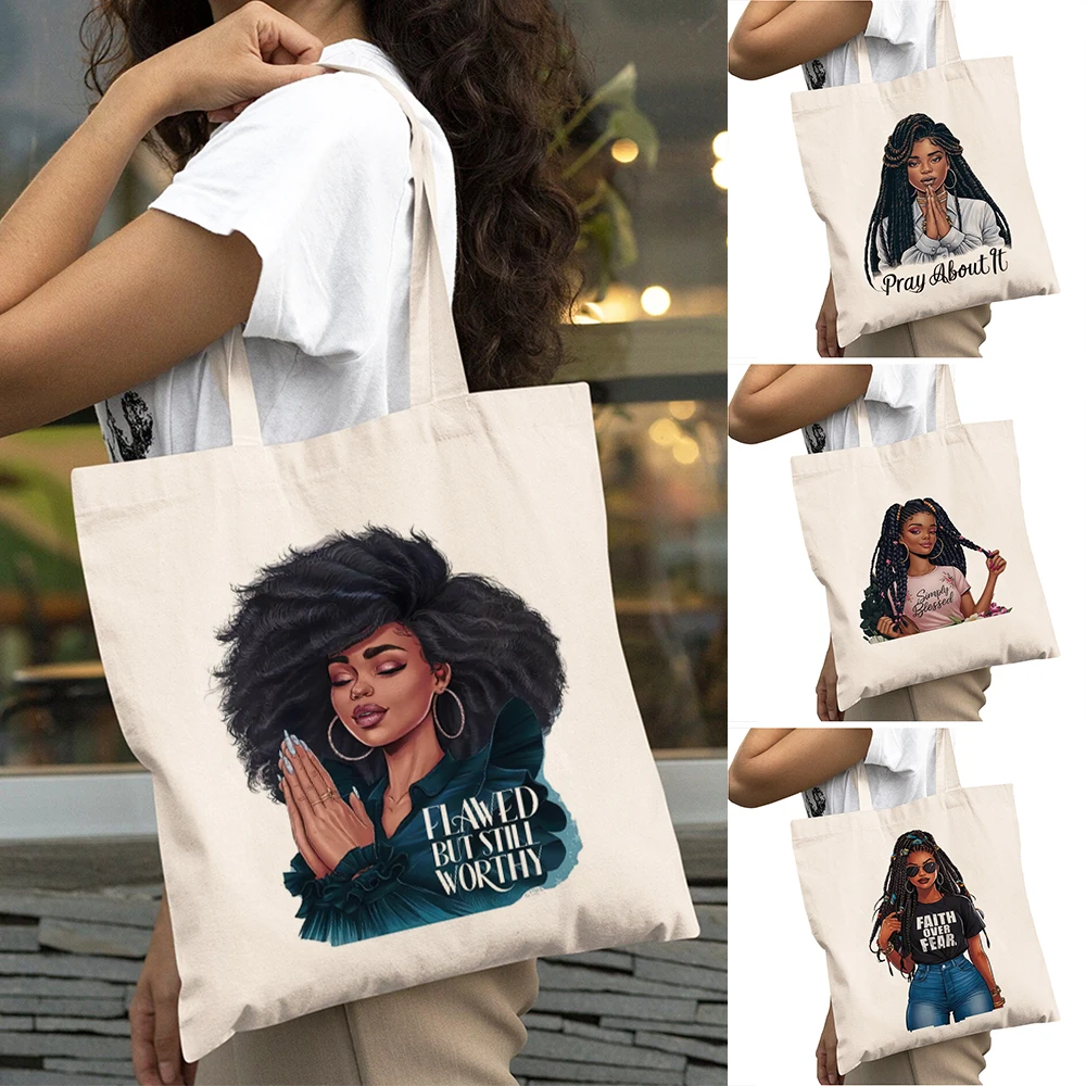 

Casual Black Women Shopping Bags Double Print Girl Daily Use Shoulder Handbag Large Capacity African Lady Shopper Bag 40x45cm