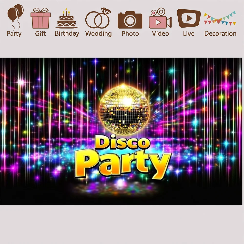 70s 80s 90s Disco Party Backdrop Retro Club Neon Ball Stage Disco Birthday Photography Background Vinyl Photo Booth Background