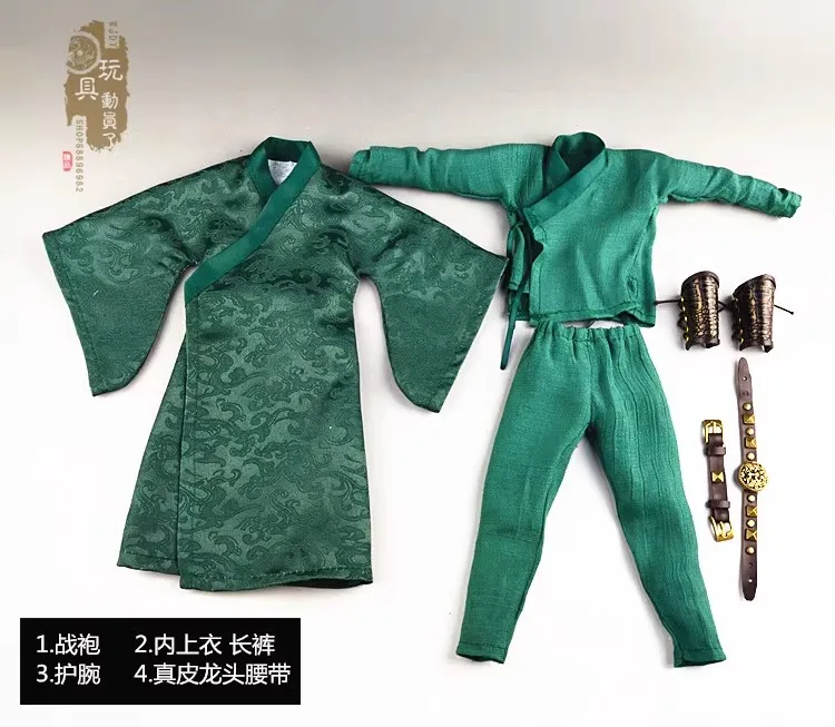 1/6 Ancient Soldier Costumes Guan Yu Battle Robes Uniforms Clothes Accessories Model for 12