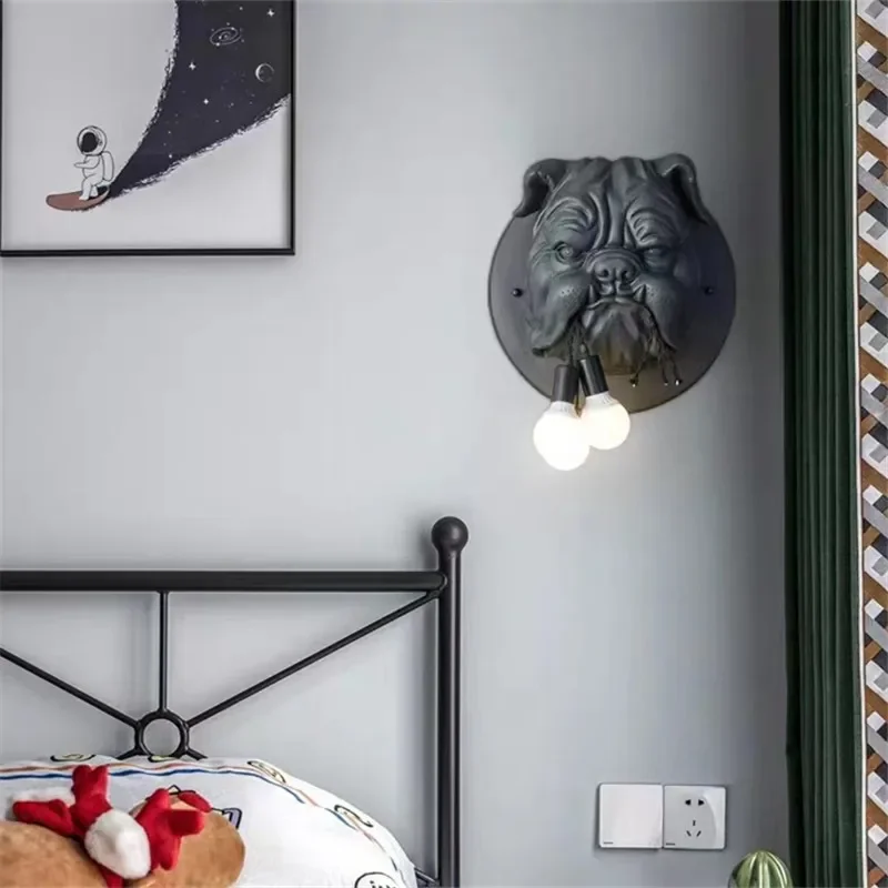 أمستردام الحيوانات عاكس الضوء الجدار مصباح الراتنج الكلب رئيس مصباح الحمام السرير غرفة نوم بهو خلفية وحدة إضاءة LED جداريّة الشمعدانات الإنارة