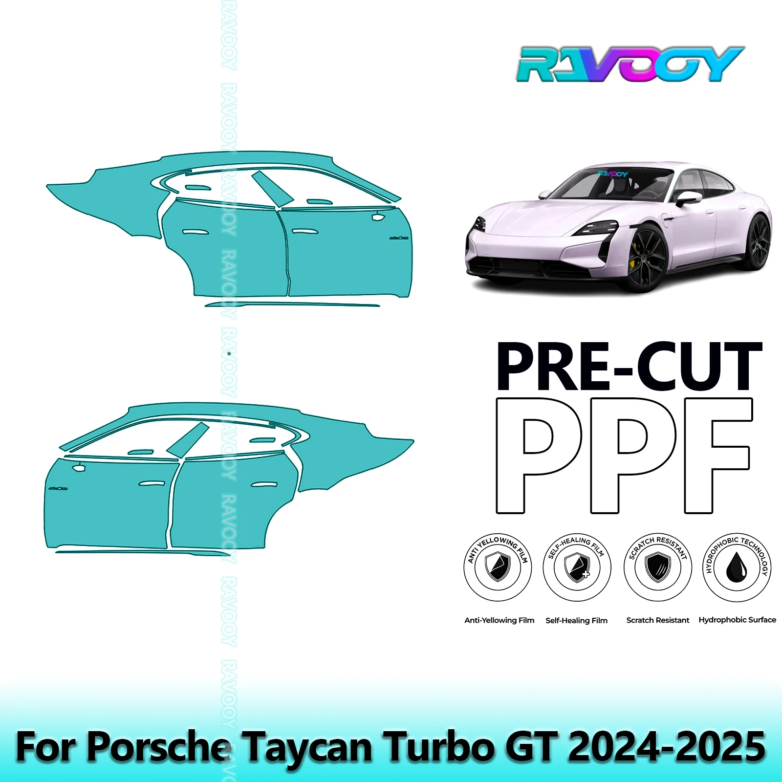 

For Porsche Taycan Turbo GT 2024-2025 8.5mil Clear Matte Pre-Cut PPF Door & A/B Pillar Kit TPU Paint Protection Film Set