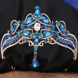 DIEZI Korean Elegant Luxury Bridal Opal AB Crystal Pendant Tiara For Women Girls Wedding Party Crown Hair Accessories Headpiece