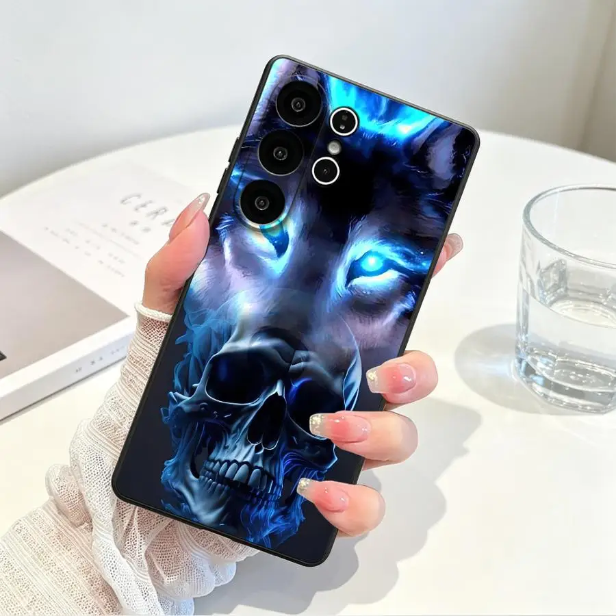 Case for Samsung Galaxy S26 Ultra S10 S9 S21 FE S25+ S26+ S23 S24 Note 20 8 9 10 S25 Plus S20 Phone Cover S24+ Blue Flame Wolf