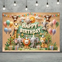 Jungle Animal Safari Party Background Backdrop Wild One 1st Happy Birthday Party Decoration Newborn Baby Shower Photo Background