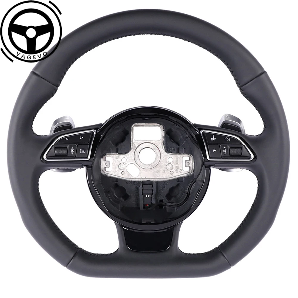 

Full Leather Steering Wheel For VW Audi A4 B8 Leather Flat Bottomed Multifunction Steering Wheel With Paddles