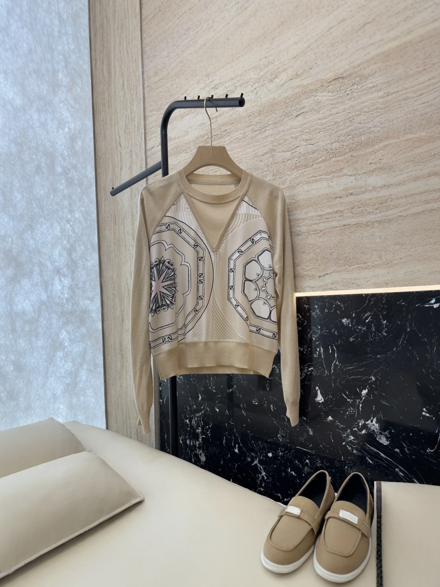 

Autumn Winter Silk Printed Knitted Sweater Women's Faion Vintage Sle Long Sve Soft Wool Blend Fake Two-Piece Design