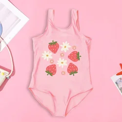 Fashion Cute Strawberry Pattern Print Child Swimsuit Cute Beach Kids One Piece Swimsuits Set Casual Girls Summer Clothing