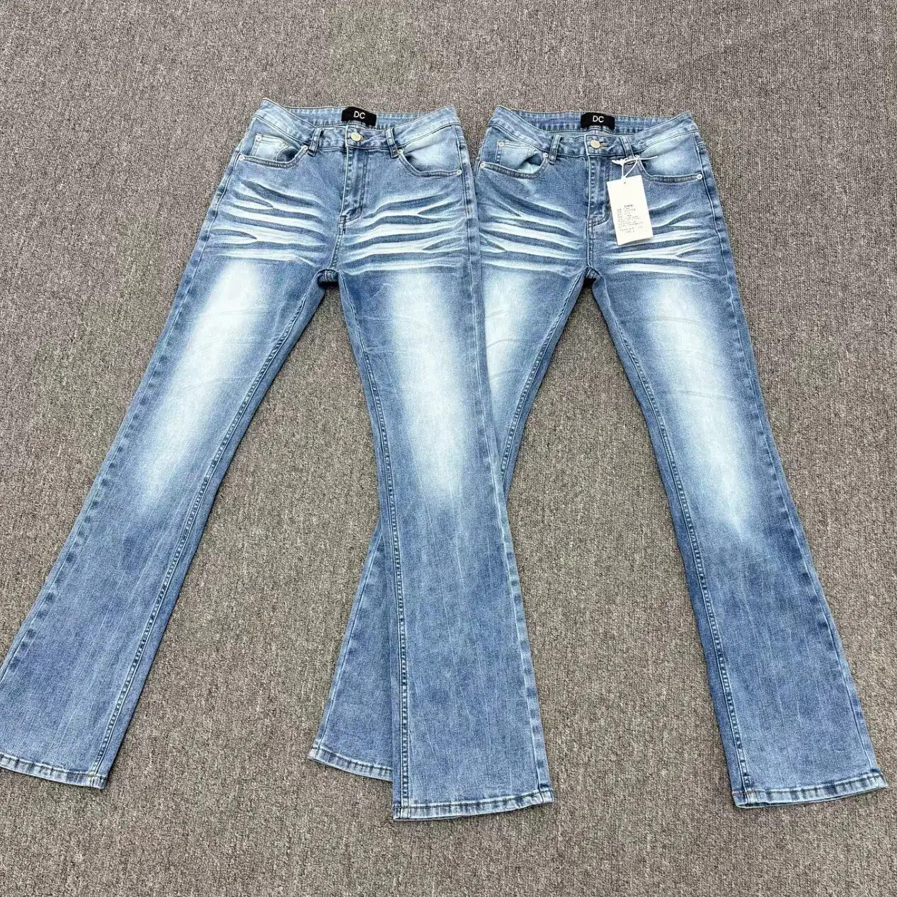 

Washed American Cleanfit Light Blue Men's Jeans 30 Pleats Micro Flared Denim Low Waist Drawstring Other Fabric