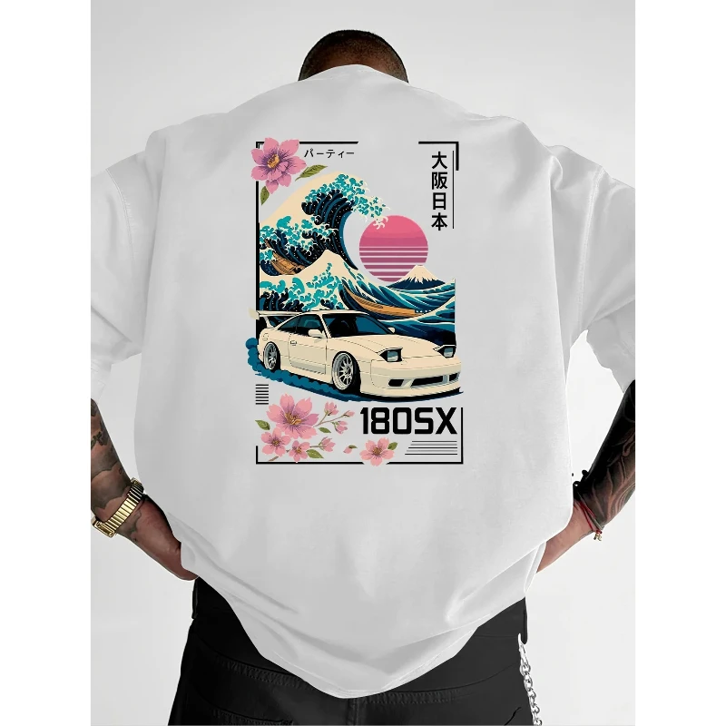 Men's Short-sleeved Japanese Ukiyo-e JDM Car Culture Trend-print T-shirt Casual Street Wear Versatile Across Various Occasions