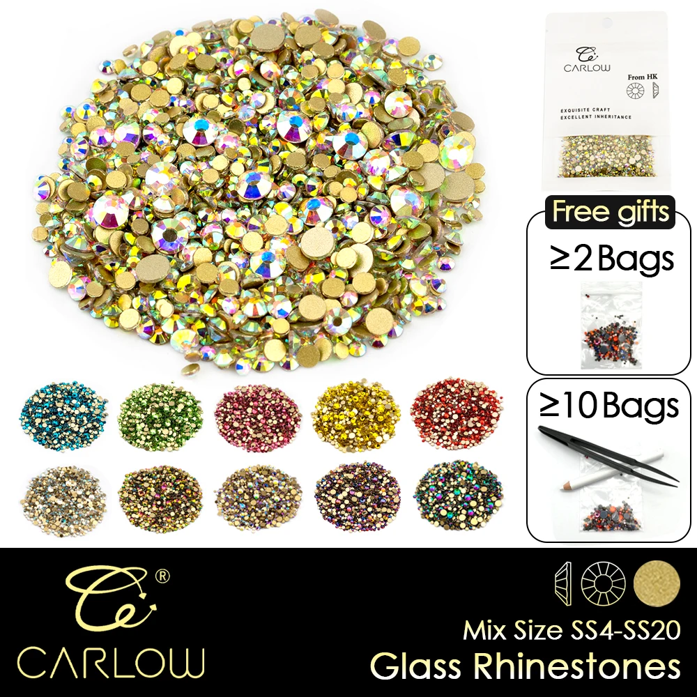 CARLOW-Non Hotfix Strass Cristal De Vidro, Flat Back Pedras, Artesanato DIY, Nail Art Decoração, Ouro, SS4-SS20, 47 cores