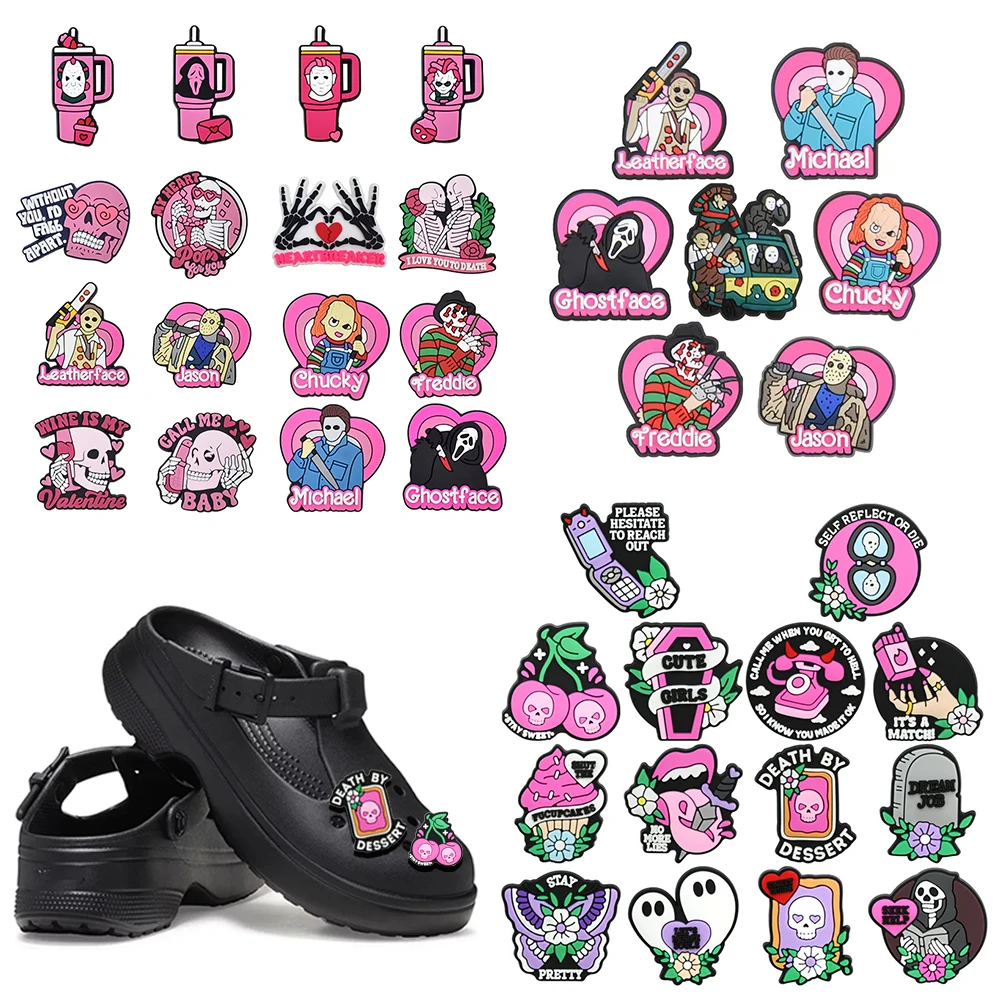 4-100pcs Halloween Pink Ghost Classic PVC Shoes Charm Alligator Charm Accessories Fit Bracelet Boys Girl Xmas party gifts