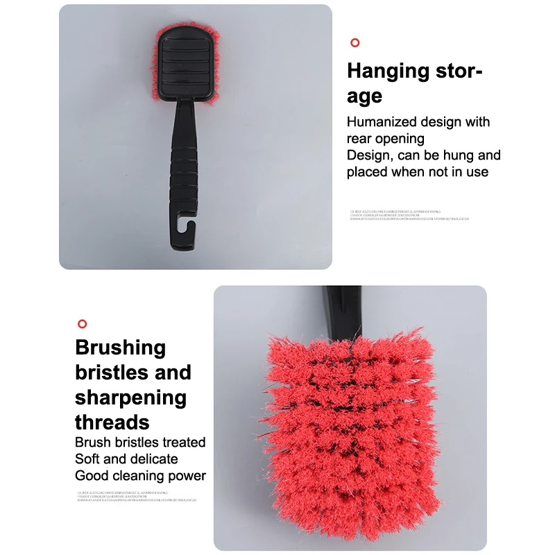 Nettoyeur de brosse de roue de voiture avec poils rouges, poignée noire, outils de lavage pour les détails automatiques, les livres de moto, 1PC