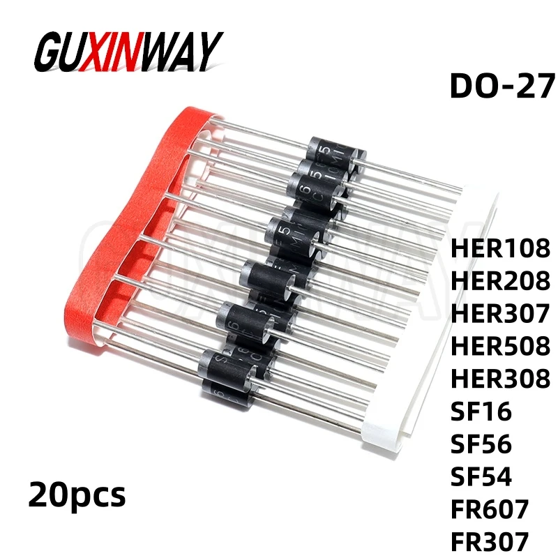 20PCS Rectifier Diode HER108 HER208 HER307 HER508 HER308 SF16 SF56 SF54 FR607 FR307 DO-27 NEW