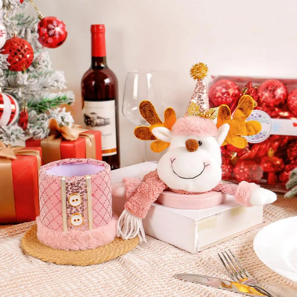 

Christmas Plush Doll Candy Jar Festive Christmas Candy Jar Set with Plush Santa Snowman Elk Holders Pink Fruit for Home