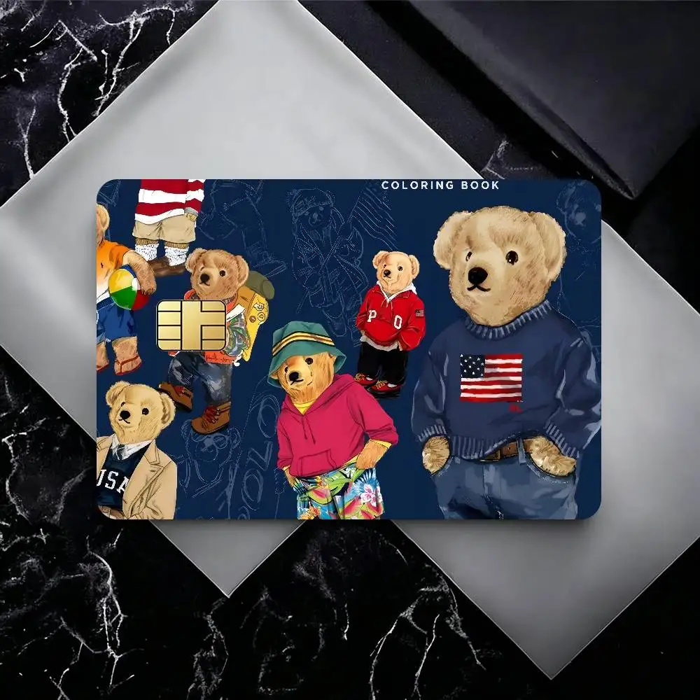 Fashion P-P-olo-B-ears-  Credit Card Debit Card Waterproof Sticker Bank Bus Card Protective Film Sticker