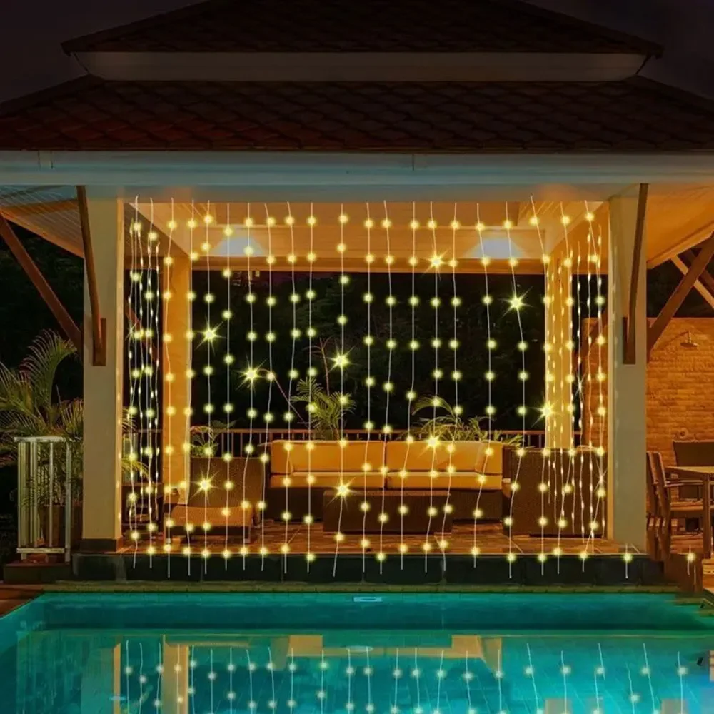 3/6M Outdoor Solar Curtain Light String Lights Garden Yard Pavilion Fairy Garland String Lights Holiday Wedding Decor Light