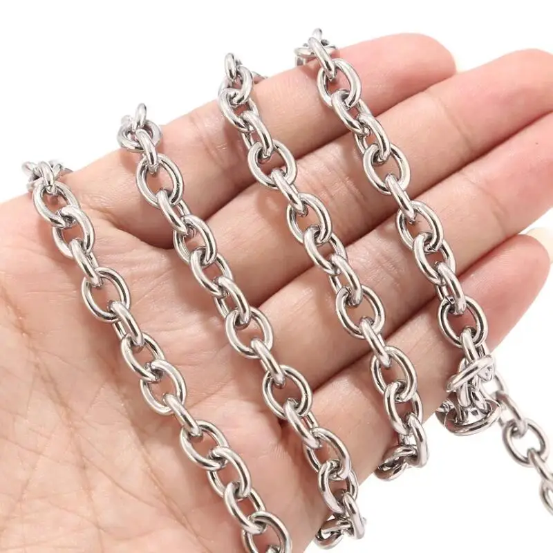 6MM/8MM width Stainless Steel Cable Chain Link in Bulk for Necklace Jewelry Accessories DIY Making