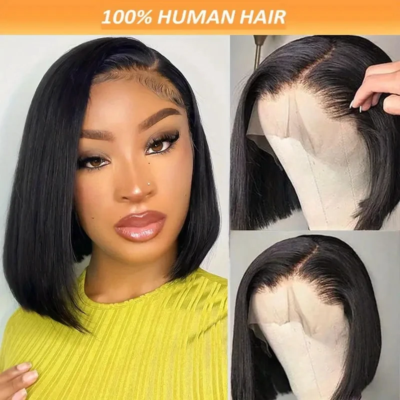 Bob Straight 180 Density 13x5x1 Side Part Transparent Lace Frontal Wig Human Hair Wigs  T Part Lace Wig for Women Pre Pluc