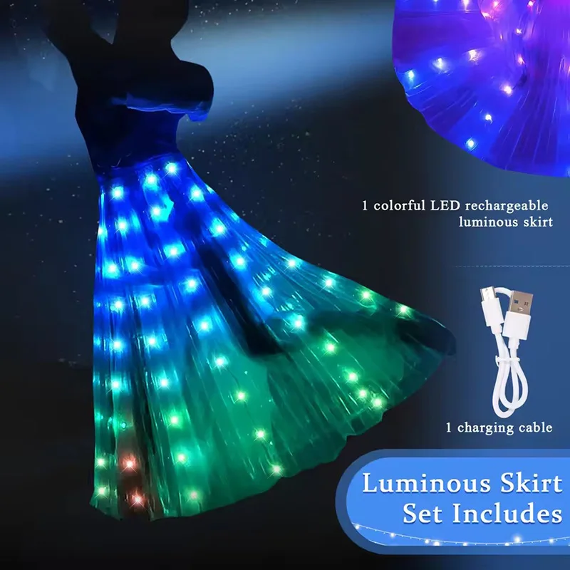 New LED Dance Skirt for Adult Belly Dance Performance Props White Light Luminous Dancewear Halloween Party Dance Stage Costumes