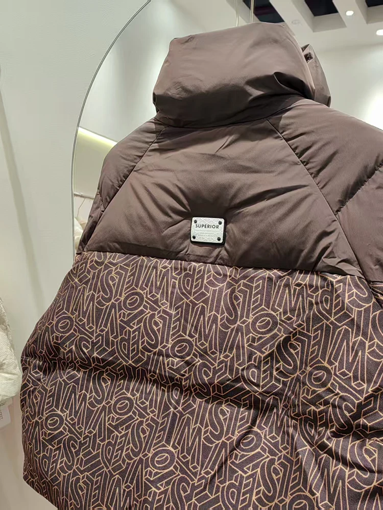 Style coréen hiver nouveau imprimé brodé doudoune femmes Style court col montant mode blanc canard vers le bas manteau