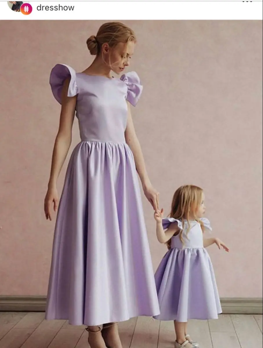 Romantic Purple Mother and Daughter Dress for Kids Birthday Party or Wedding Customized Satin Mommy and Me Photoshoot Gowns