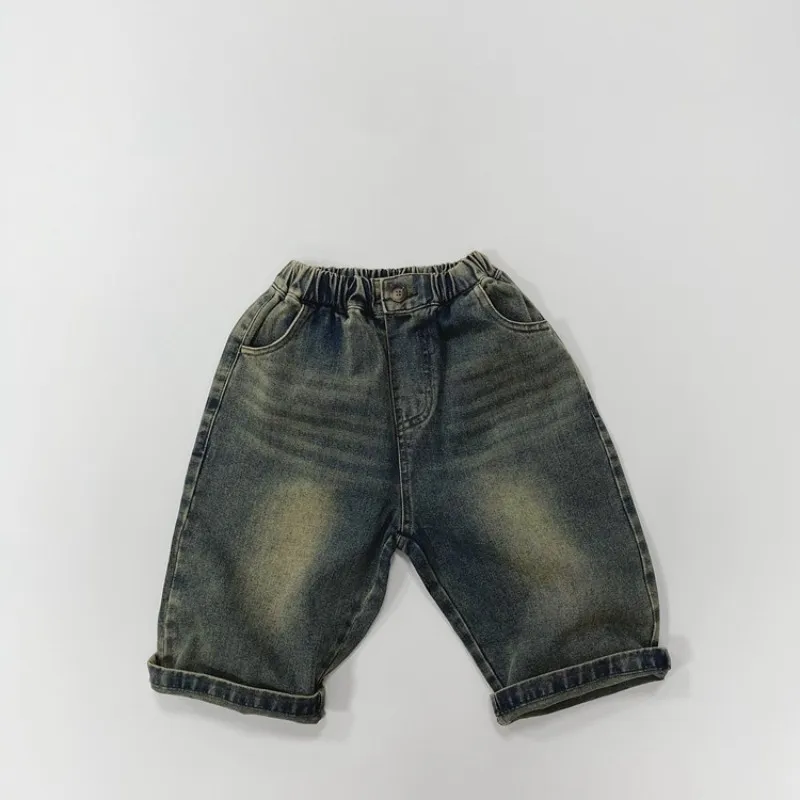 Autumn New Children Denim Trousers Baby Boys Girls Loose Casual Wide Leg Pants Fashion Vintage Straight Jeans Kids Clothes