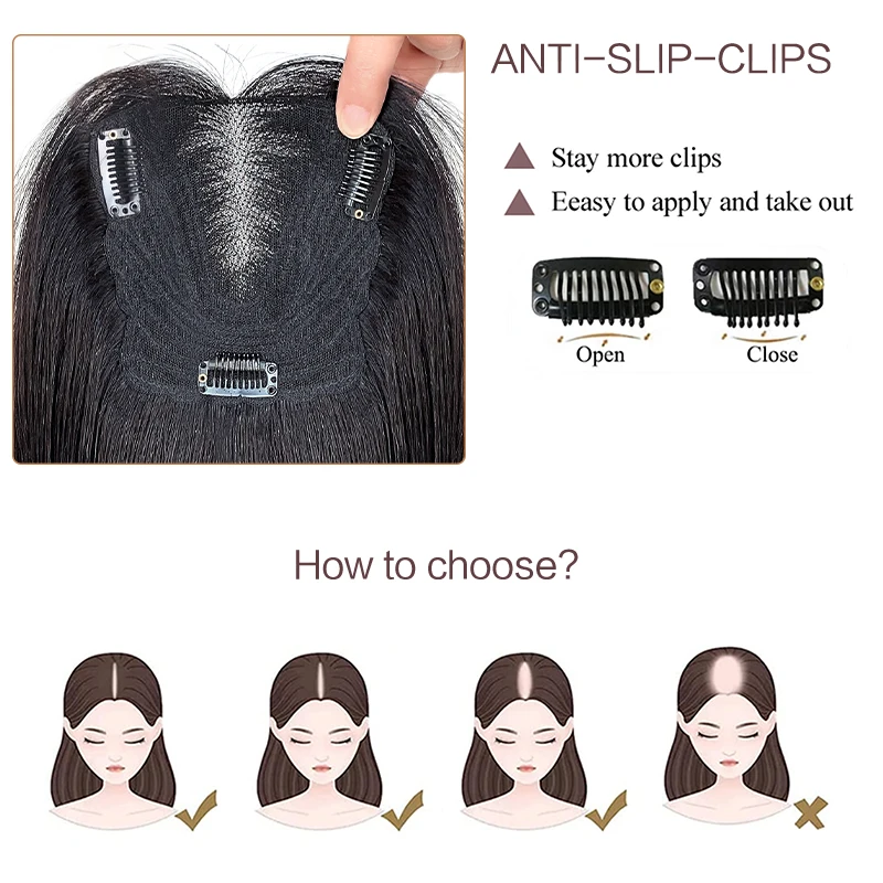 100% Real Human Hair Extensions Swiss Lace Pieces Wigs One Piece with Clips Topper 25cm Wig Piece for Women 13X12cm Hairnet