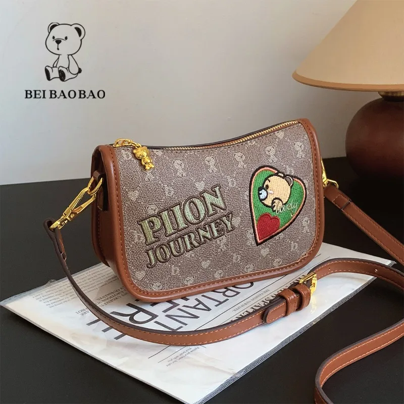 

Summer New Women's Bag Retro Small Square Bag Casual Fashion Color Contrasting Bear Pattern Design Single Shoulder Crossbody Bag