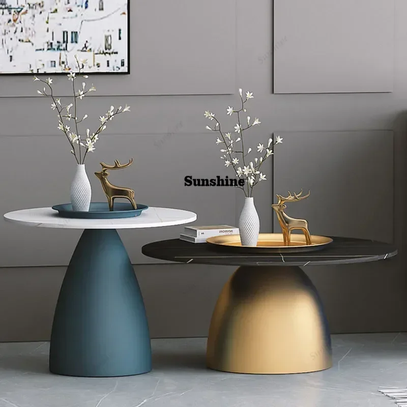 Mesa de Café Moderna YLift Up, Mesa Lateral de Metal Branca, Mesa de Café Minimalista Dourada, Móveis para Casa