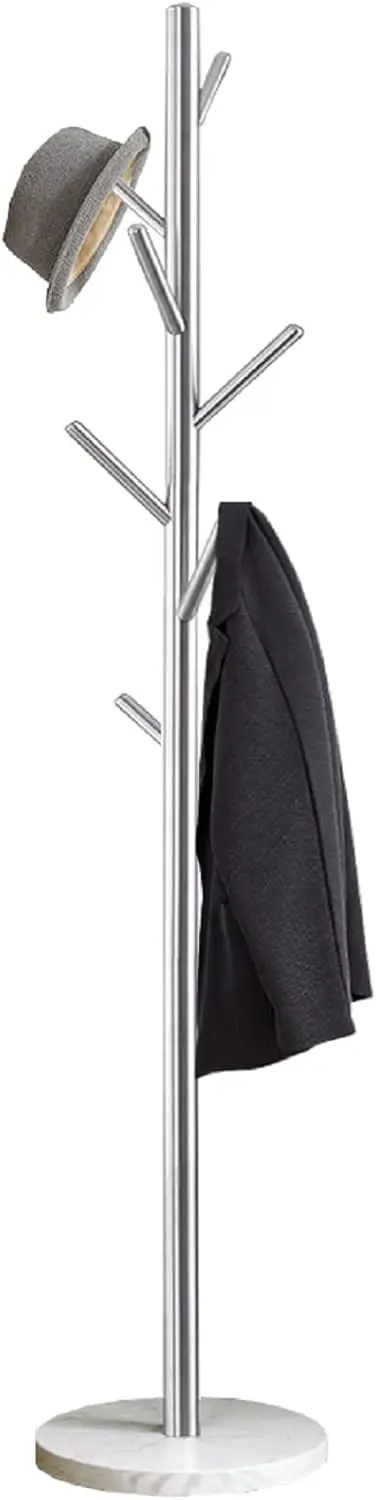 

Металлическая вешалка для одежды с мраморным основанием, отделка из атласной стали, устойчивая отдельно стоящая вешалка для спальни, простая сборка