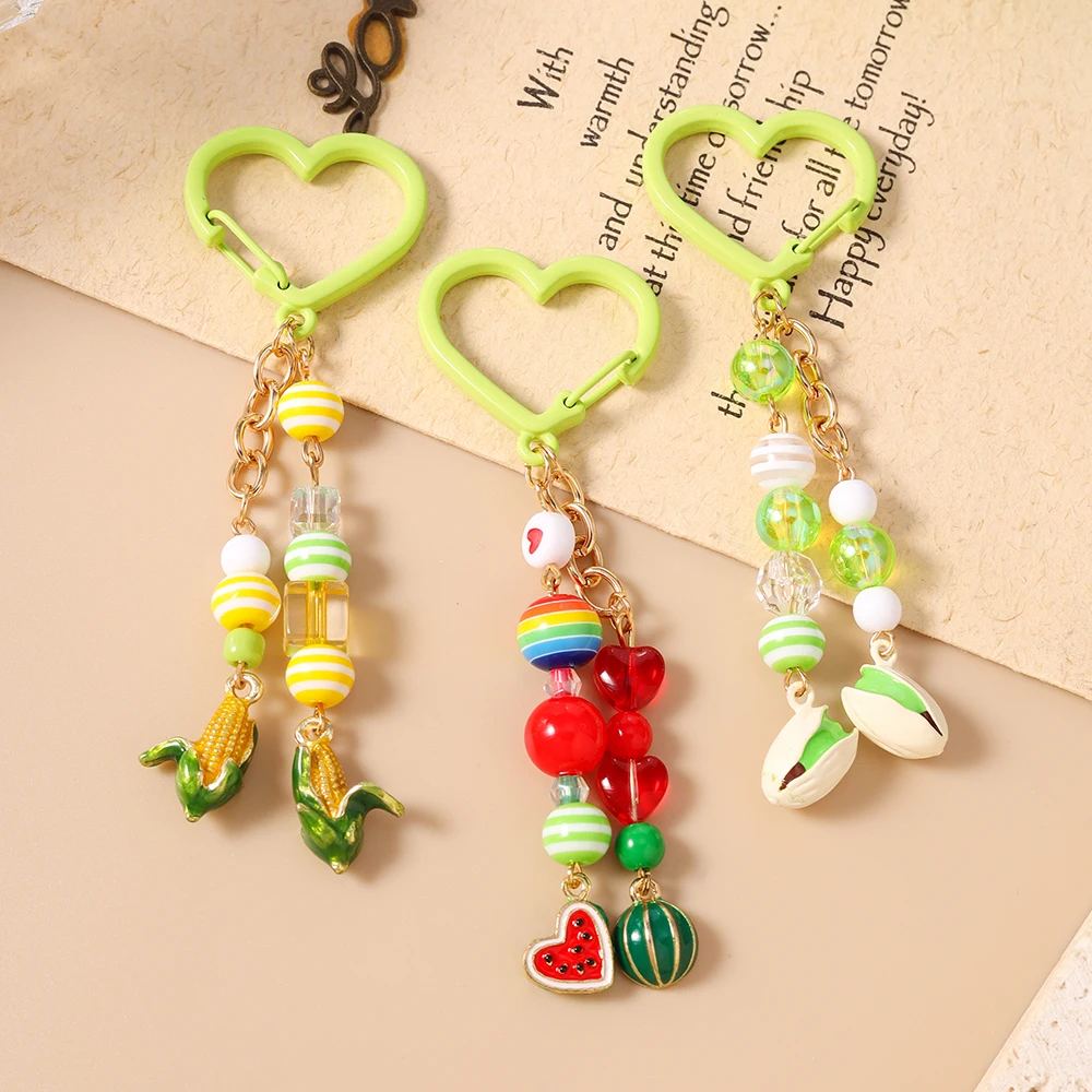 Aihua Emaille-Schlüsselanhänger mit Pistazien-, Wassermelonen- und Maismotiven, Niedlicher Frucht-Schlüsselring, Autoschlüsselhalter, Handtaschenanhänger, Deko-DIY-Schmuckgeschenke – Detail 1