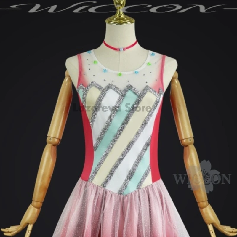 

Lazareva Store Anime Medalist Cosplay Inori Yuitsuka Ice Skating Costume New Outfit Flower Elf Kawaii Pink Dress Cute Su