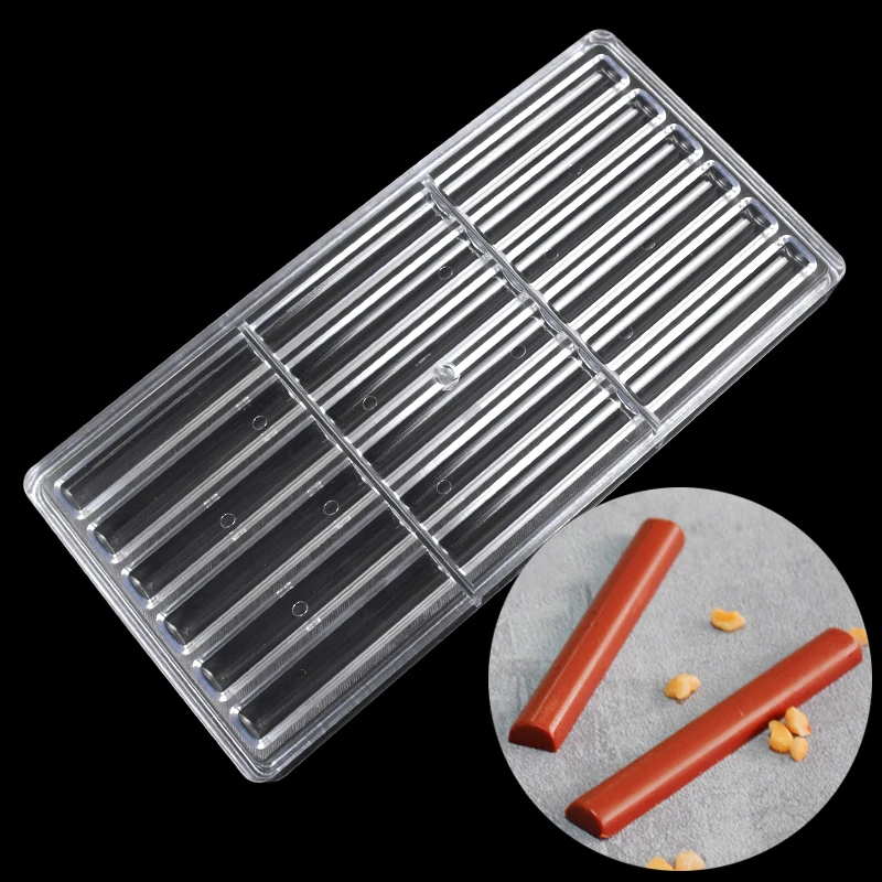 Molde de policarbonato de 18 cavidades para repostería, molde de Chocolate con forma de palitos largos para caramelos, bombones, Fondant, molde de confitería de hielo, herramientas de pastelería para hornear