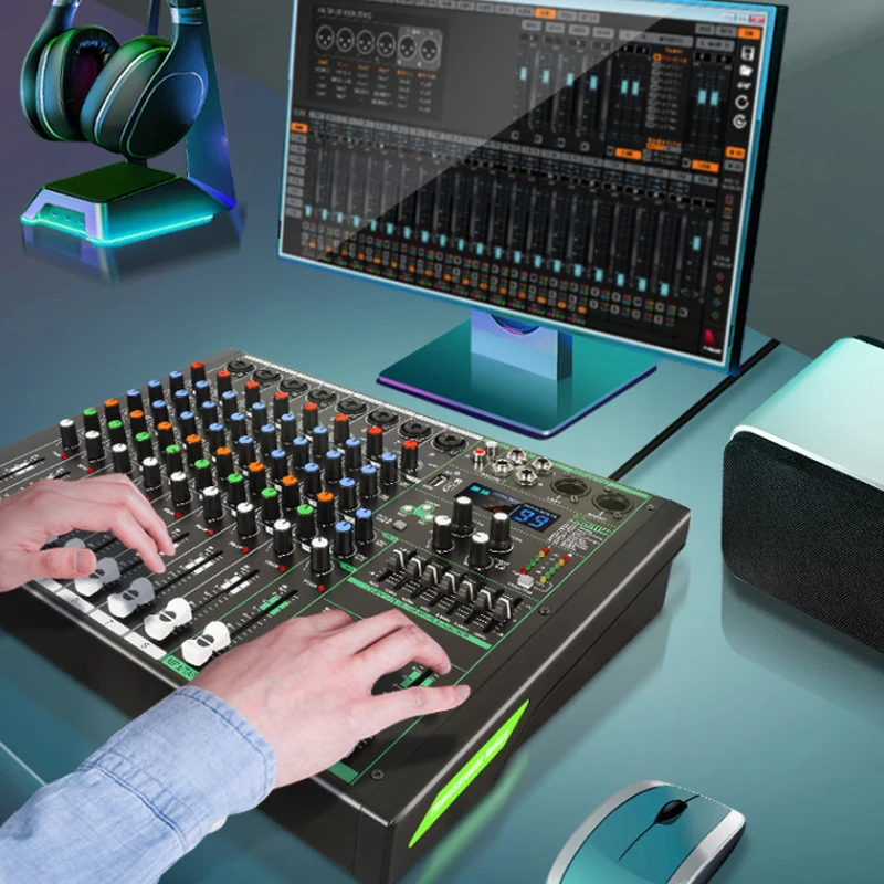 Портативный 8-канальный микшер, звуковая микшерная консоль с Bluetooth 48 В, фантомное питание 99, цифровой ревербератор, сценическое оборудование для диджея