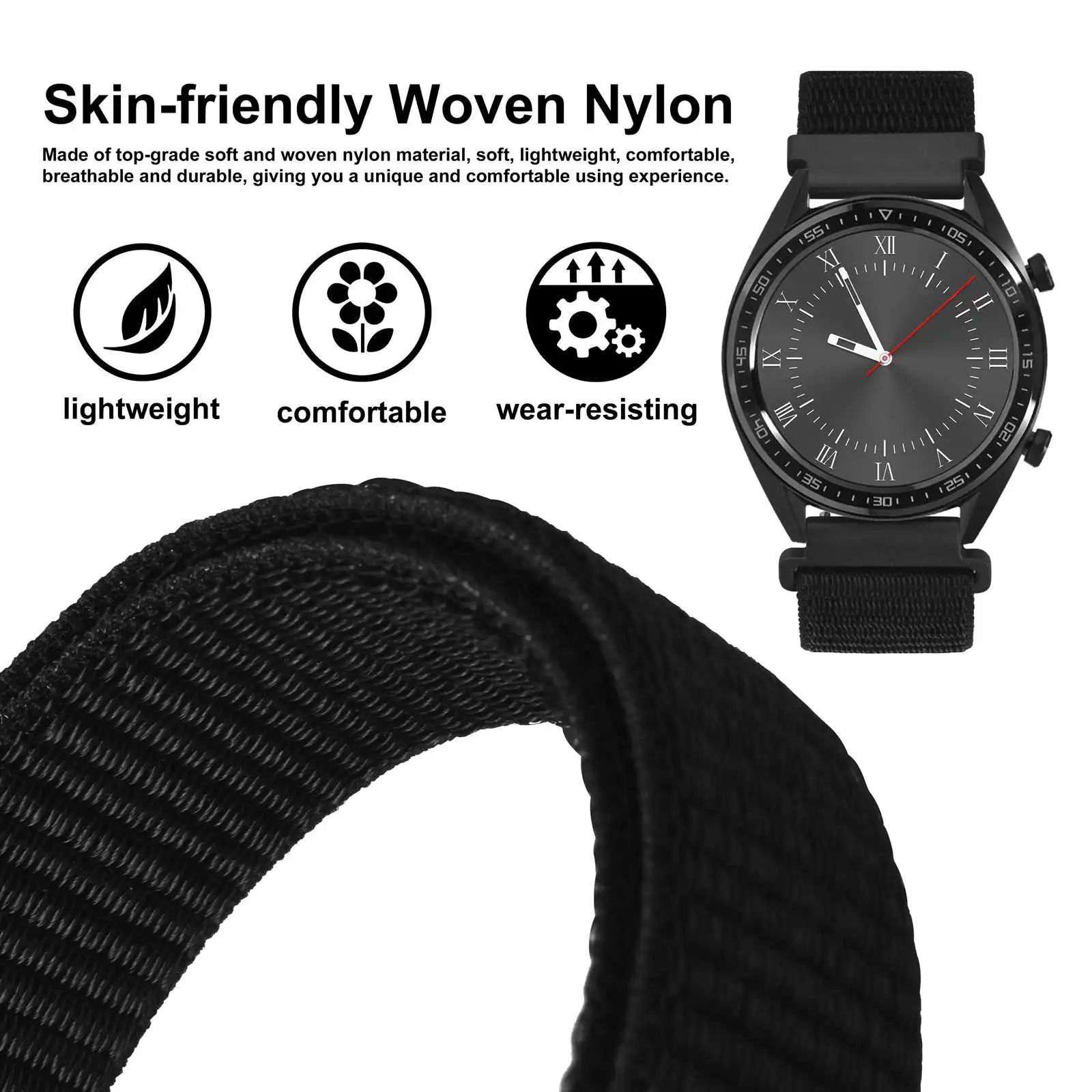 WOCCI Nylon Sport Watch Band 18mm 20mm 22mm Quick Release watchband for Men Women Washable Bracelet with Hook and Loop Fastener