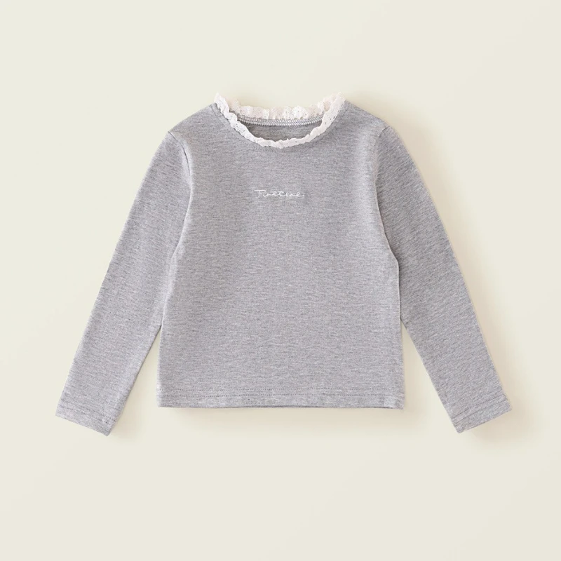 

Girls' Lace Border Collar Base Shirt 2025 Spring New Japanese and Korean Long Sleeved Solid Color Top for Baby Girls T-shirt