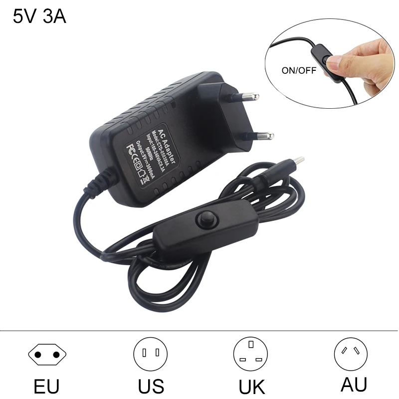 USB Type C 5V 3A Orange Pi 3B Power Adapter ON/OFF Switch Power Charger EU US UK AU Plug Power Supply for Raspberry Pi 4