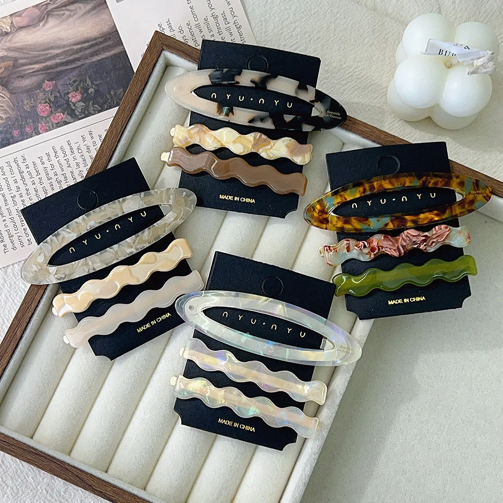 

Wave Flat Snap Hair Clips 3Pcs Acetate Side Bangs Barrettes Matte Elegant Versatile Daily Hairpin Headwear Women Gift