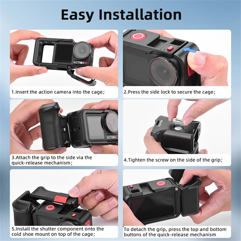 Street Handle Set for DJI ACTION 4/3/5 PRO Cover Sports Camera Photography Rabbit Cage Camera Accessories