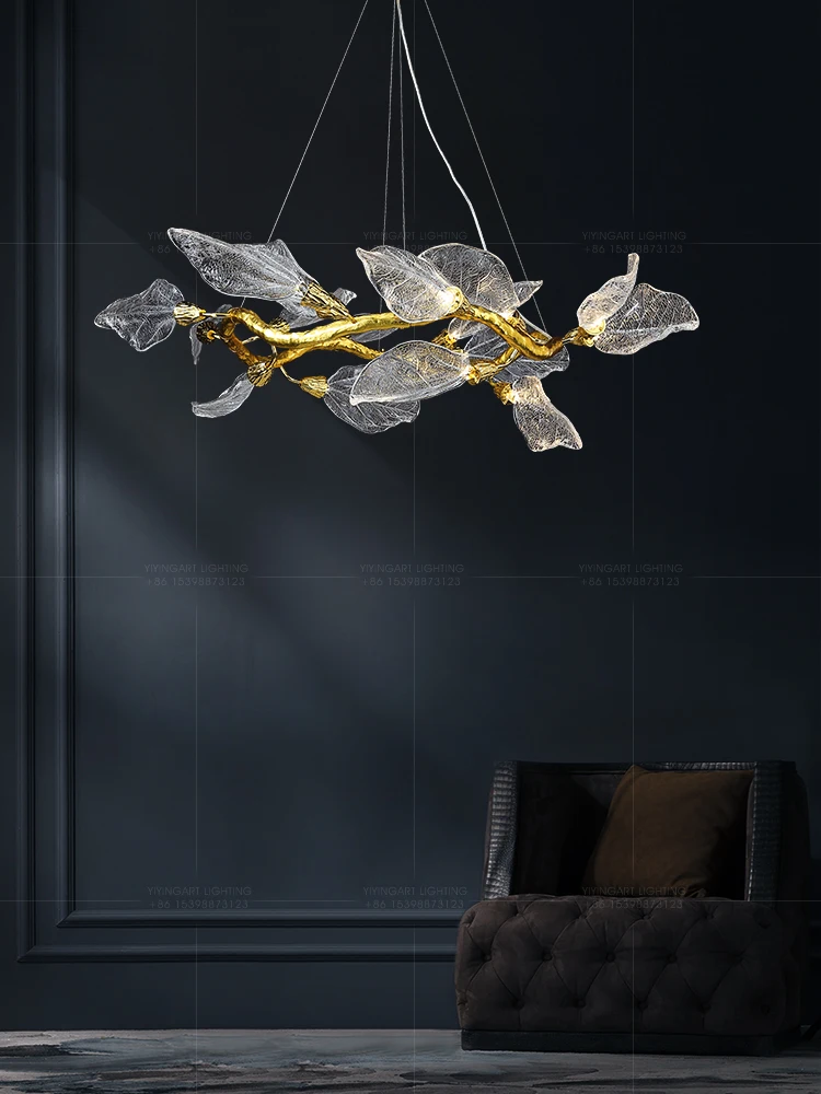 Restaurant Pendant Light 2024 New Post-modern Light Luxury High-end Retro Art Living Room French Leaf Branch Pendant Light