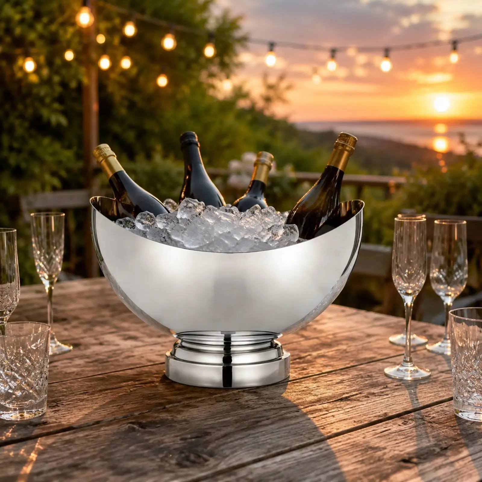 Large Capacity Ice Bucket for Champagne Wine Bottles Stainless Steel Cooler with Smooth Finish