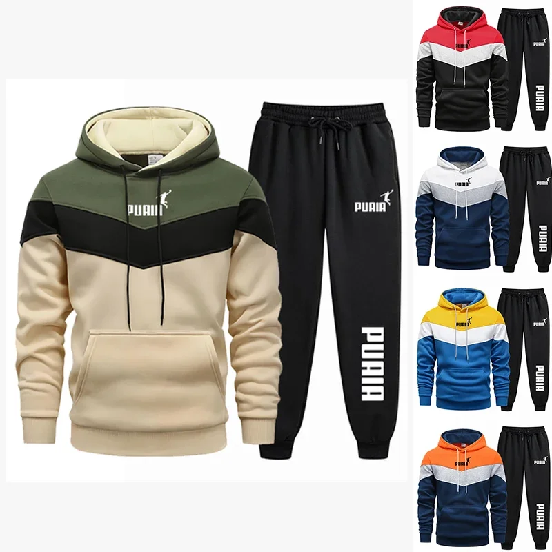 

2024 Fall Winter Fleece Thick Warm Men's Tracksuit Hoodies + Pants 2Pcs Sets Suit Sportswear Trend Fashion Hip Hop Men Clothing