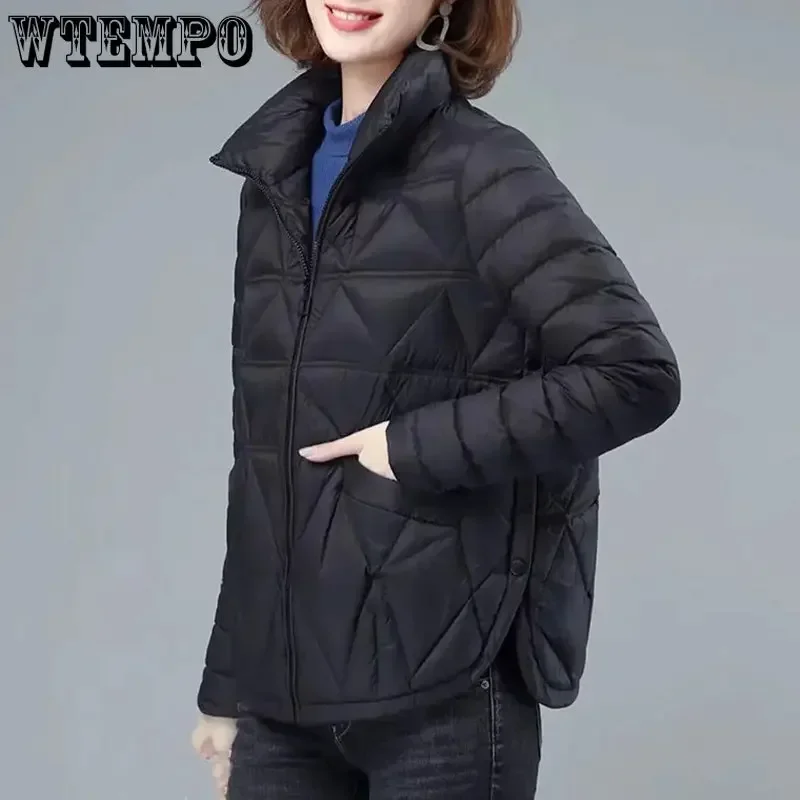 WTEMPO Women\'s Autumn Lightweight Padded Jackets Female Solid Color Short Cotton Coats Casual Pockets Zipper Winter Down Jackets