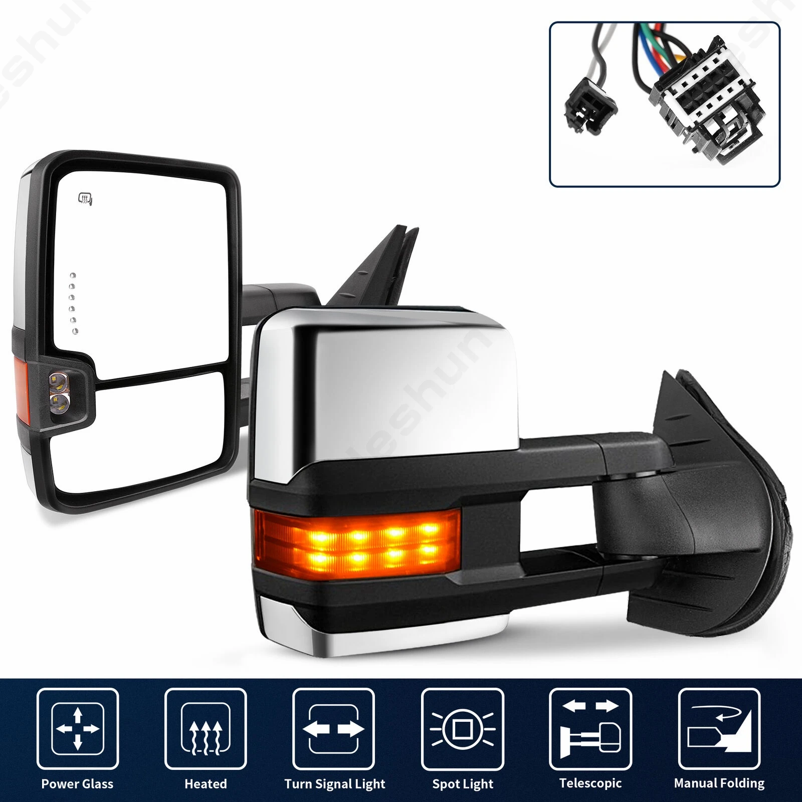 2 Pieces Tow Mirrors for GMC Yukon Sierra Chevrolet Silverado Tahoe Suburban 2007 2014 2015 - 2016 Power Heated LED SIGNAL LIGHT