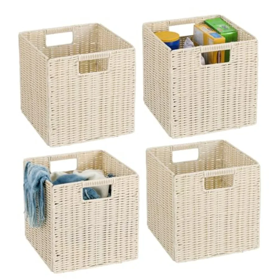 

Пластиковые плетеные корзины TAIMG02 10,5 x 10,5 дюймов для хранения в форме куба, складные квадратные плетеные корзины для хранения, набор из 4 штук, ротанговые корзины для хранения.